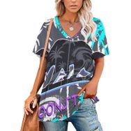 AILLOSA TH-369 Tamamı Baskılı V Yaka Kısa Kollu Kadın T-shirt
