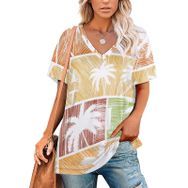 AILLOSA TH-372 Tamamı Baskılı V Yaka Kısa Kollu Kadın T-shirt