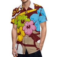 AILLOSA TH-373 Aloha Hawaii 3D Desen Kısa Kollu Erkek Gömlek