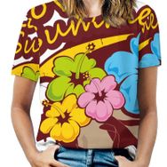 AILLOSA TH-373 Tamamı Baskılı Kısa Kollu Yuvarlak Yaka Kadın T-shirt
