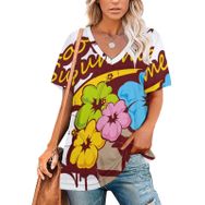 AILLOSA TH-373 Tamamı Baskılı V Yaka Kısa Kollu Kadın T-shirt