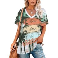 AILLOSA TH-375 Tamamı Baskılı V Yaka Kısa Kollu Kadın T-shirt