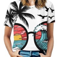 AILLOSA TH-378 Tamamı Baskılı Kısa Kollu Yuvarlak Yaka Kadın T-shirt