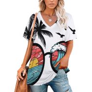 AILLOSA TH-378 Tamamı Baskılı V Yaka Kısa Kollu Kadın T-shirt