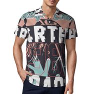 AILLOSA TH-379 3D Baskılı Desen Kısa Kollu Polo Yaka Erkek T-shirt