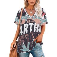 AILLOSA TH-379 Tamamı Baskılı V Yaka Kısa Kollu Kadın T-shirt