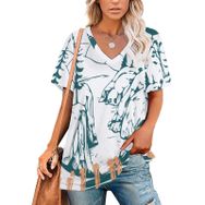 AILLOSA TH-38 Tamamı Baskılı Kısa Kollu V Yakalı Kadın T-shirt