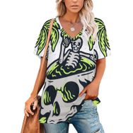 AILLOSA TH-380 Tamamı Baskılı V Yaka Kısa Kollu Kadın T-shirt