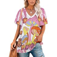 AILLOSA TH-381 Tamamı Baskılı V Yaka Kısa Kollu Kadın T-shirt