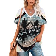 AILLOSA TH-382 Tamamı Baskılı V Yaka Kısa Kollu Kadın T-shirt