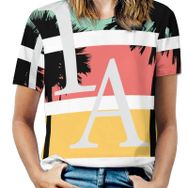 AILLOSA TH-384 Tamamı Baskılı Kısa Kollu Yuvarlak Yaka Kadın T-shirt