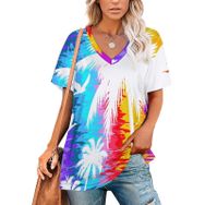 AILLOSA TH-385 Tamamı Baskılı V Yaka Kısa Kollu Kadın T-shirt