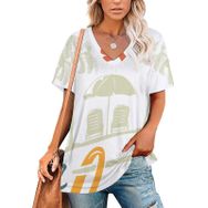 AILLOSA TH-386 Tamamı Baskılı V Yaka Kısa Kollu Kadın T-shirt