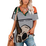 AILLOSA TH-387 Tamamı Baskılı V Yaka Kısa Kollu Kadın T-shirt