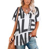 AILLOSA TH-39 Tamamı Baskılı V Yaka Kısa Kollu Kadın T-shirt