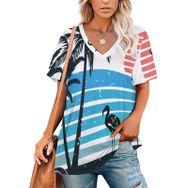 AILLOSA TH-392 Tamamı Baskılı Kısa Kollu V Yakalı Kadın T-shirt