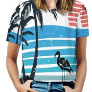 AILLOSA TH-392 Tamamı Baskılı Kısa Kollu Yuvarlak Yaka Kadın T-shirt