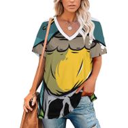 AILLOSA TH-395 Tamamı Baskılı V Yaka Kısa Kollu Kadın T-shirt