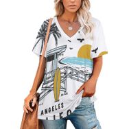 AILLOSA TH-396 Tamamı Baskılı V Yaka Kısa Kollu Kadın T-shirt
