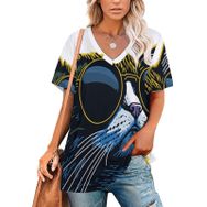 AILLOSA TH-399 Tamamı Baskılı V Yaka Kısa Kollu Kadın T-shirt