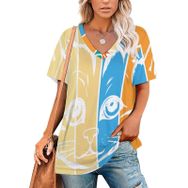 AILLOSA TH-404 Tamamı Baskılı Kısa Kollu V Yakalı Kadın T-shirt