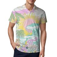 AILLOSA TH-406 3D Baskılı Desen Kısa Kollu Polo Yaka Erkek T-shirt