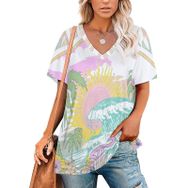 AILLOSA TH-406 Tamamı Baskılı Kısa Kollu V Yakalı Kadın T-shirt