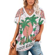 AILLOSA TH-407 Tamamı Baskılı Kısa Kollu V Yakalı Kadın T-shirt