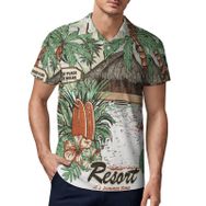 AILLOSA TH-408 3D Baskılı Desen Kısa Kollu Polo Yaka Erkek T-shirt
