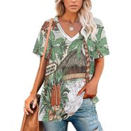 AILLOSA TH-408 Tamamı Baskılı Kısa Kollu V Yakalı Kadın T-shirt