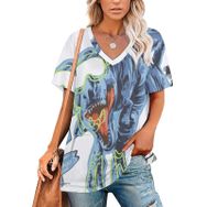 AILLOSA TH-409 Tamamı Baskılı Kısa Kollu V Yakalı Kadın T-shirt