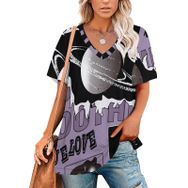 AILLOSA TH-41 Tamamı Baskılı Kısa Kollu V Yakalı Kadın T-shirt