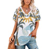 AILLOSA TH-410 Tamamı Baskılı Kısa Kollu V Yakalı Kadın T-shirt