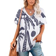 AILLOSA TH-412 Tamamı Baskılı Kısa Kollu V Yakalı Kadın T-shirt