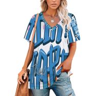 AILLOSA TH-413 Tamamı Baskılı Kısa Kollu V Yakalı Kadın T-shirt