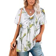 AILLOSA TH-414 Tamamı Baskılı Kısa Kollu V Yakalı Kadın T-shirt