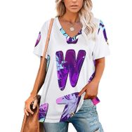 AILLOSA TH-417 Tamamı Baskılı Kısa Kollu V Yakalı Kadın T-shirt