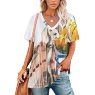 AILLOSA TH-418 Tamamı Baskılı Kısa Kollu V Yakalı Kadın T-shirt