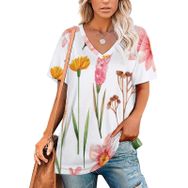 AILLOSA TH-420 Tamamı Baskılı Kısa Kollu V Yakalı Kadın T-shirt