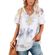AILLOSA TH-422 Tamamı Baskılı Kısa Kollu V Yakalı Kadın T-shirt