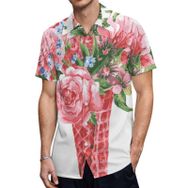 AILLOSA TH-423 Aloha Hawaii 3D Desen Kısa Kollu Erkek Gömlek