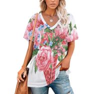 AILLOSA TH-423 Tamamı Baskılı Kısa Kollu V Yakalı Kadın T-shirt