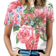 AILLOSA TH-423 Tamamı Baskılı Kısa Kollu Yuvarlak Yaka Kadın T-shirt