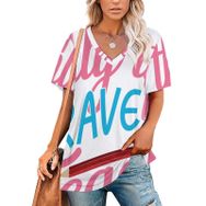AILLOSA TH-425 Tamamı Baskılı Kısa Kollu V Yakalı Kadın T-shirt