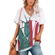 AILLOSA TH-426 Tamamı Baskılı Kısa Kollu V Yakalı Kadın T-shirt