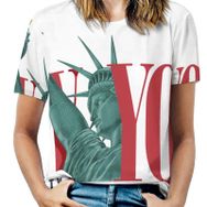 AILLOSA TH-426 Tamamı Baskılı Kısa Kollu Yuvarlak Yaka Kadın T-shirt