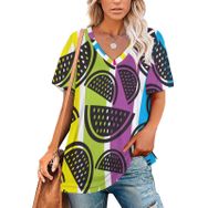 AILLOSA TH-427 Tamamı Baskılı Kısa Kollu V Yakalı Kadın T-shirt