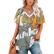 AILLOSA TH-430 Tamamı Baskılı Kısa Kollu V Yakalı Kadın T-shirt