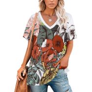 AILLOSA TH-431 Tamamı Baskılı Kısa Kollu V Yakalı Kadın T-shirt