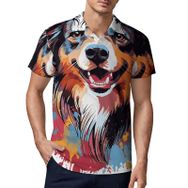 AILLOSA TH-432 3D Baskılı Desen Kısa Kollu Polo Yaka Erkek T-shirt